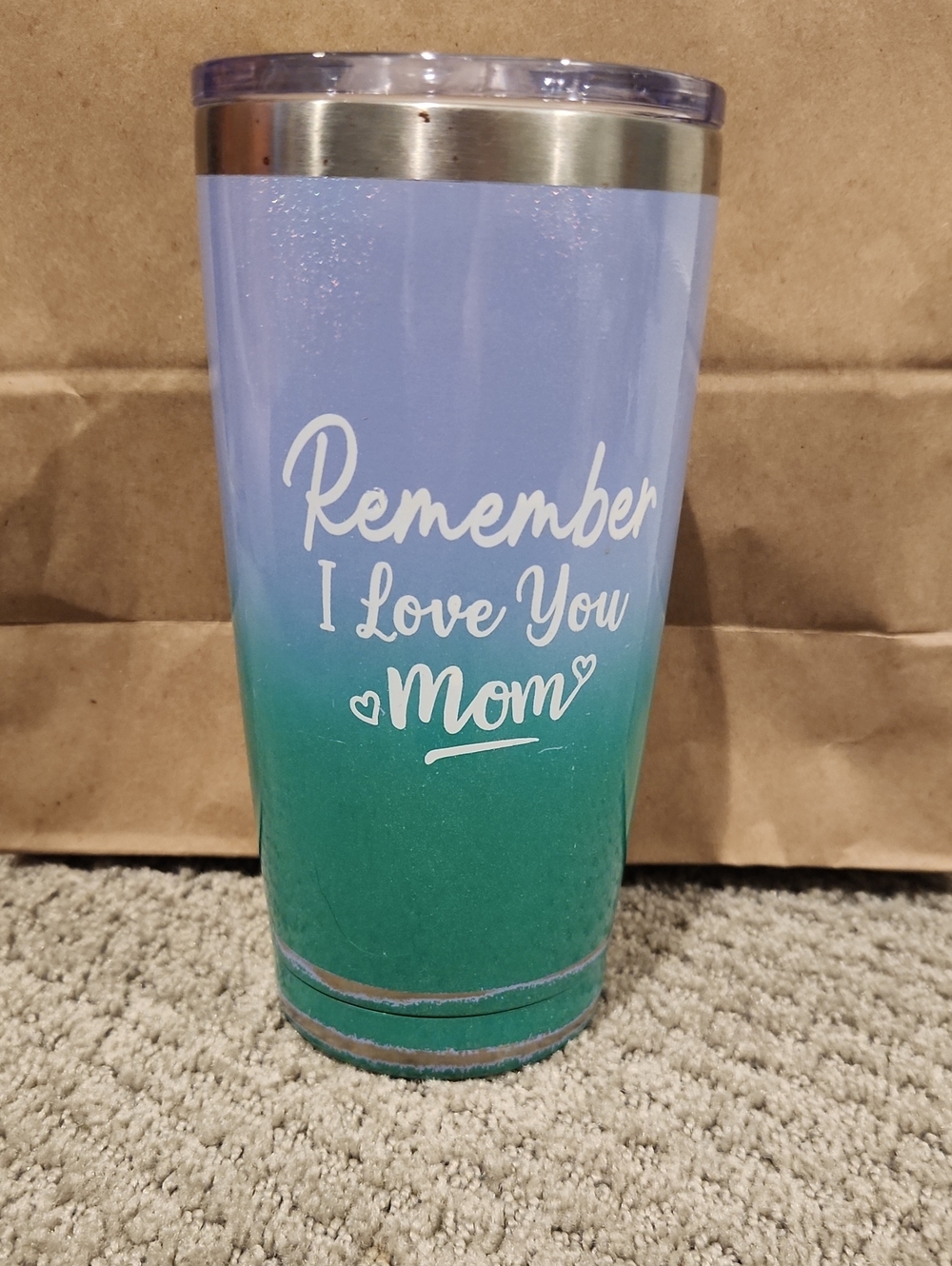 Remember I Love You Mom Ombre Travel Tumbler - Blue & Green